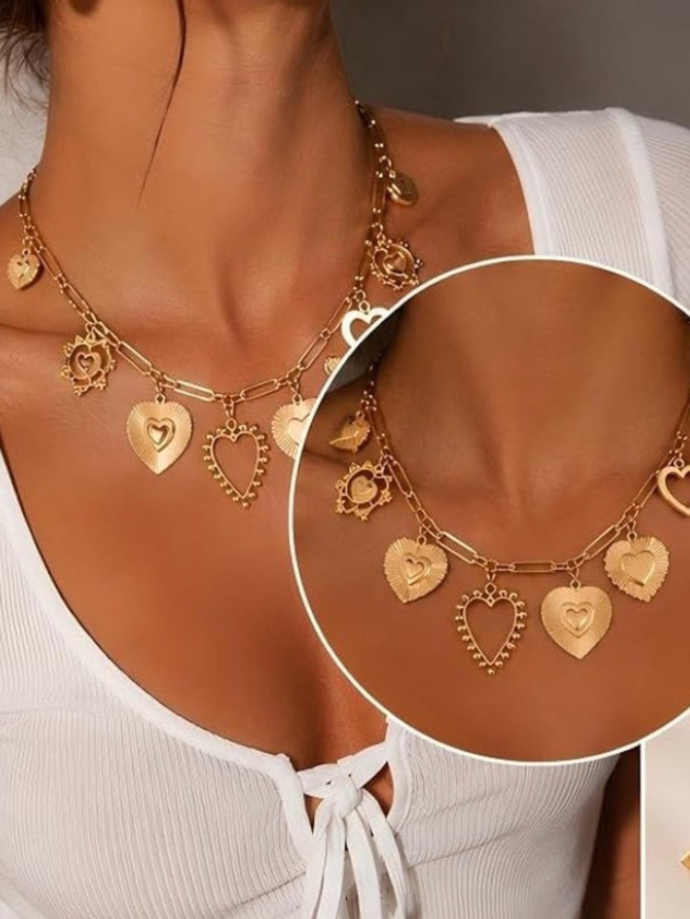 Gold Heart Charm Necklace - Women Jewelry